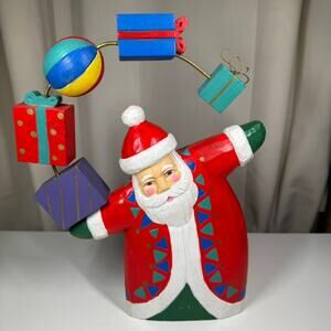 Wooden Santa Figurine Balancing Santa Holiday Table Decor
